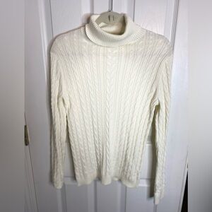 NWT Lands End White Cable Turtleneck